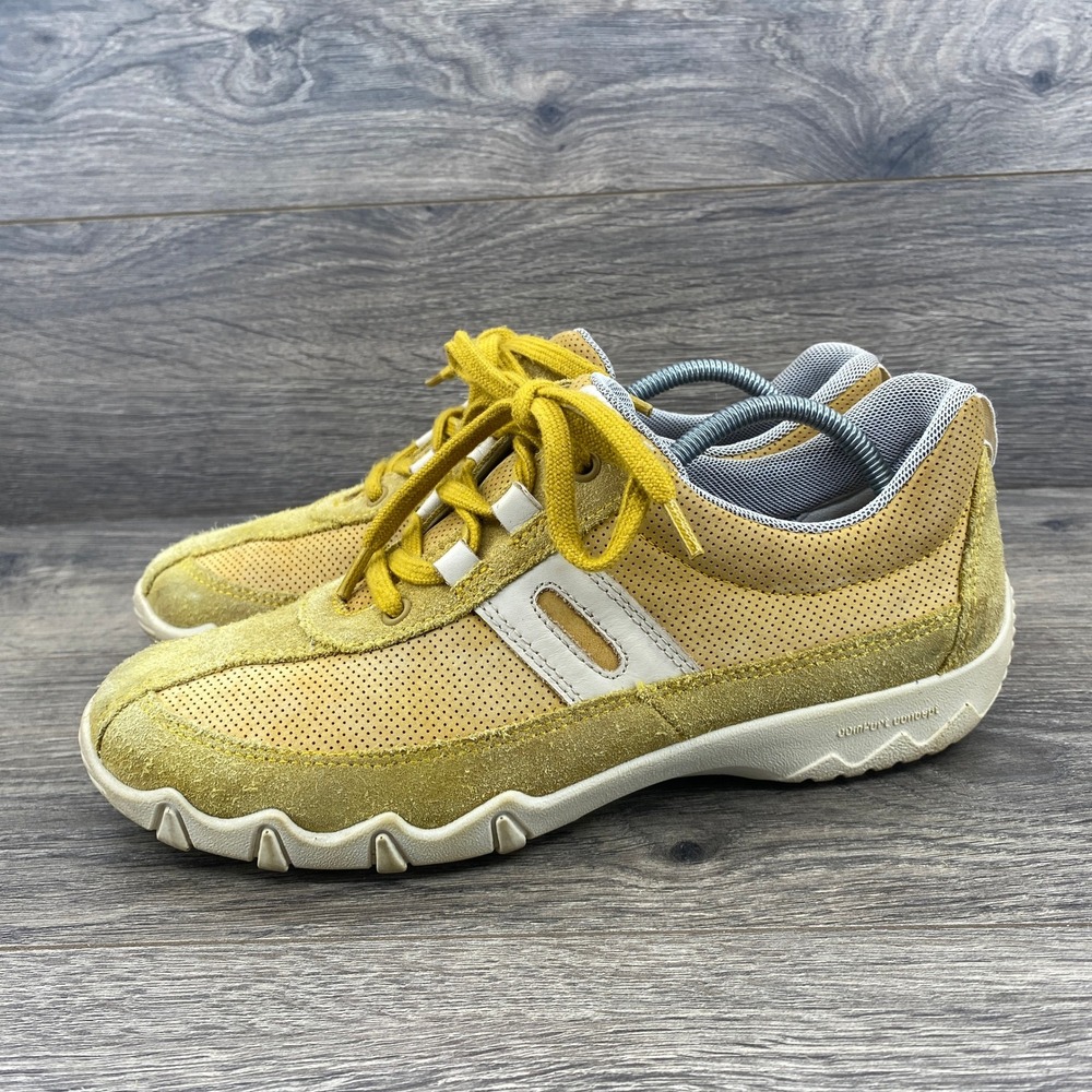 Hotter Stability+ Sneakers Womens 7.5 Yellow Suede Perforated Walking Shoes